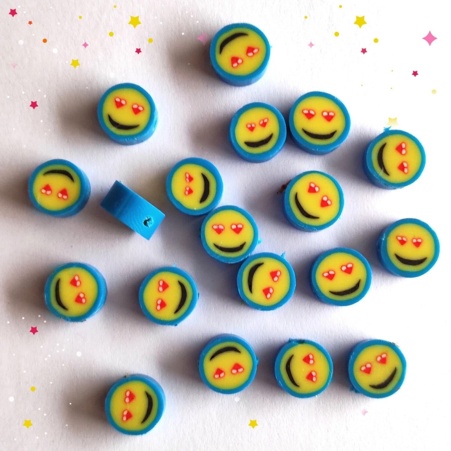 10 perles smiley contour bleu 1cm