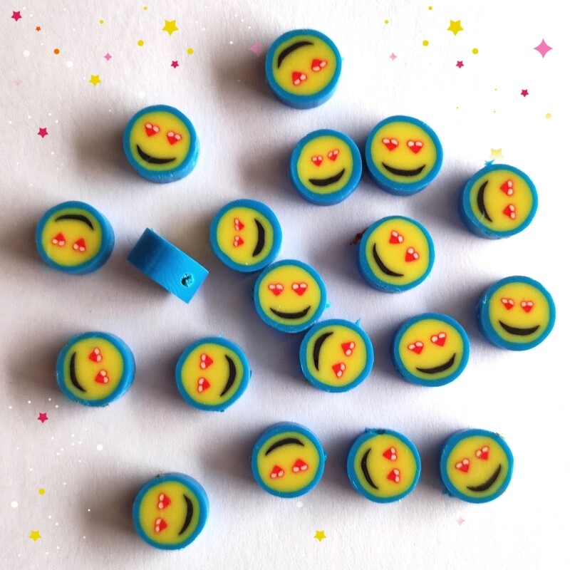 10 perles smiley contour bleu 1cm