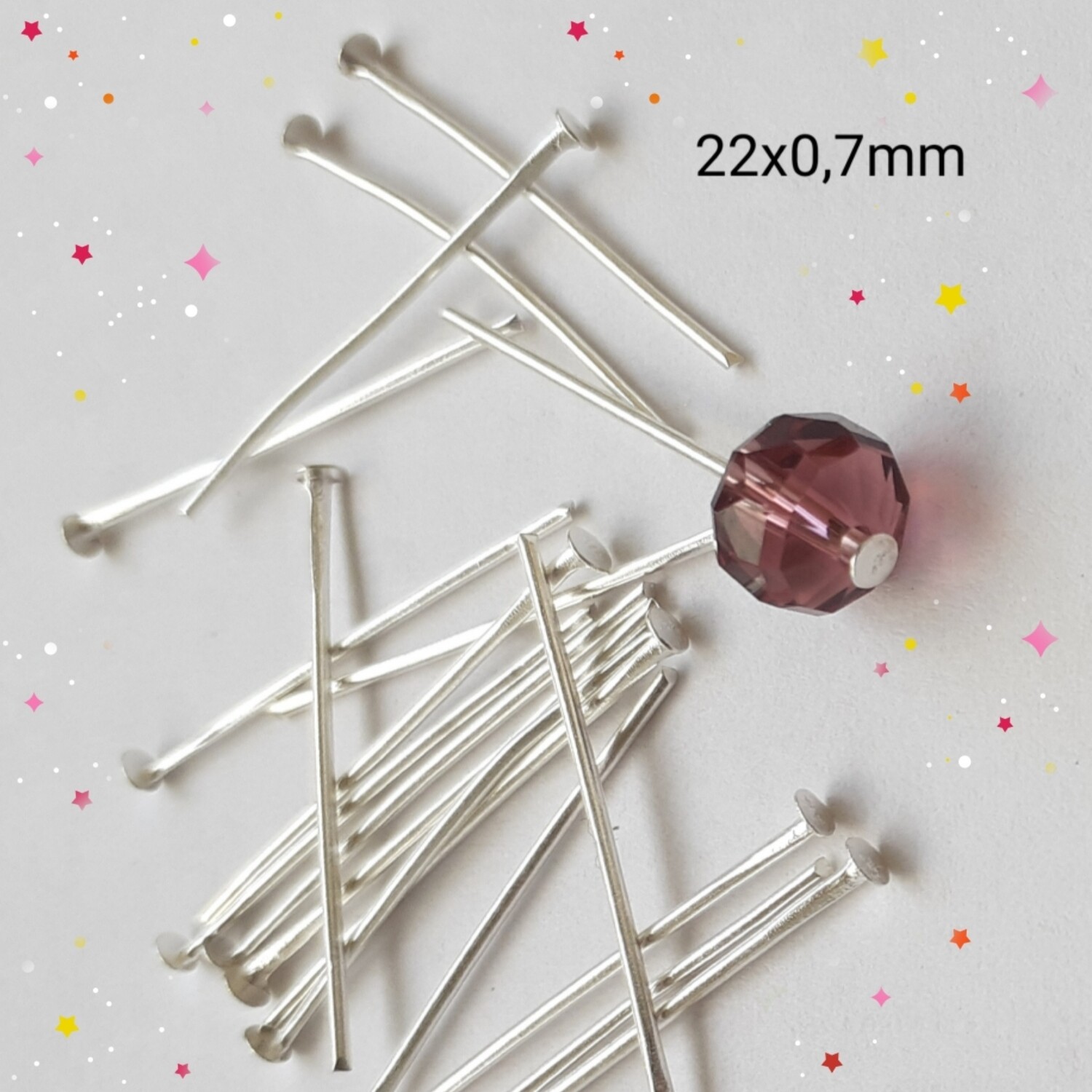 30 tiges clou à tête plate 22mm argenté clair 