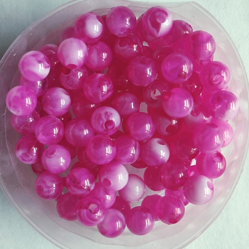 100 perles bicolore 6mm imitation Jade fushia