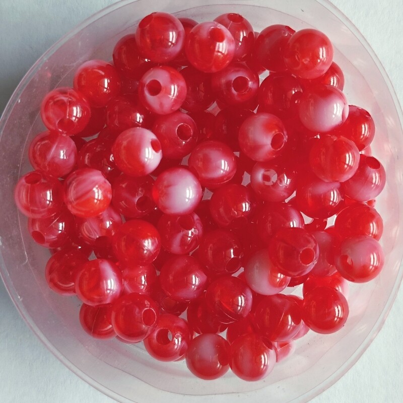100 perles bicolore 6mm imitation Jade rouge