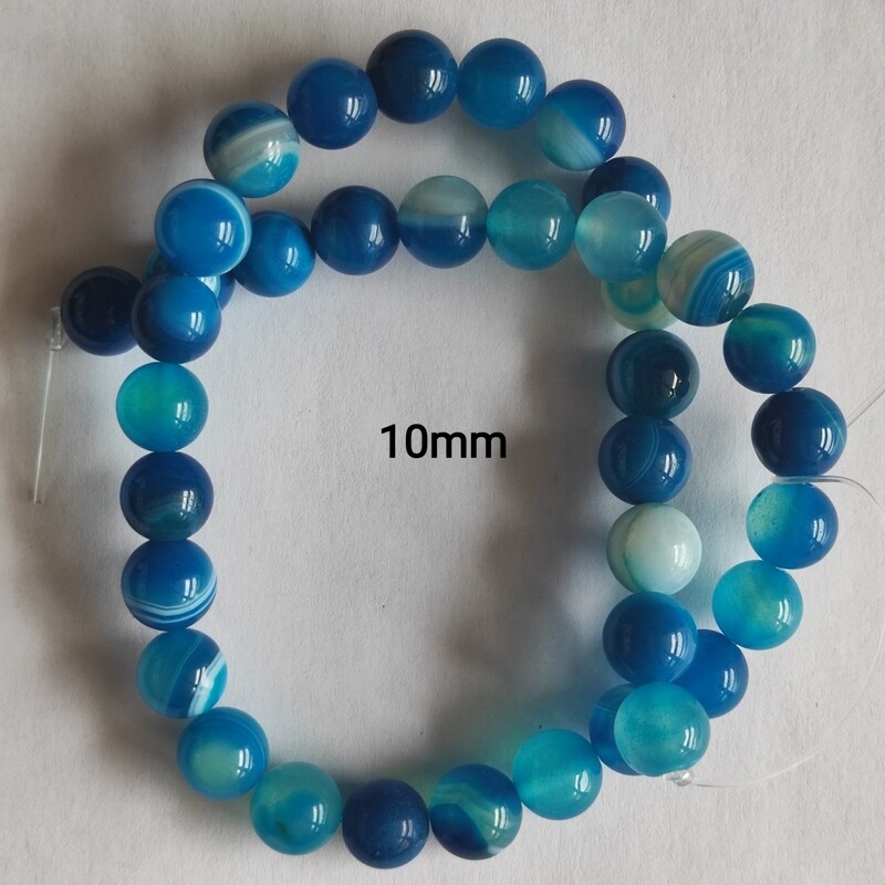 Perles pierre naturelle agate striée 10mm bleu