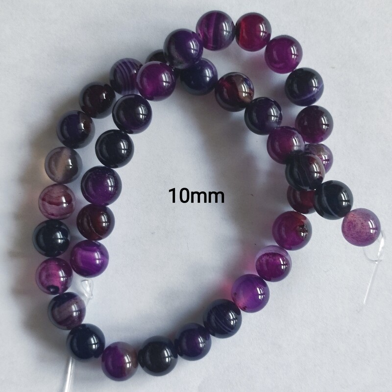 Perles pierre naturelle agate striée 10mm violet foncé 
