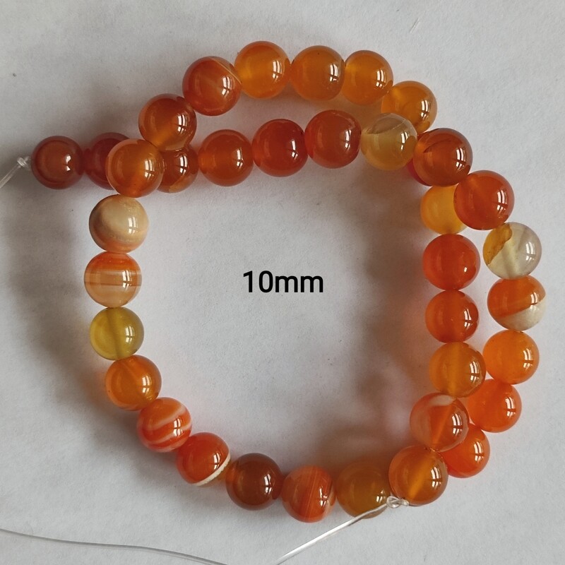 Perles pierre naturelle agate striée 10mm orange