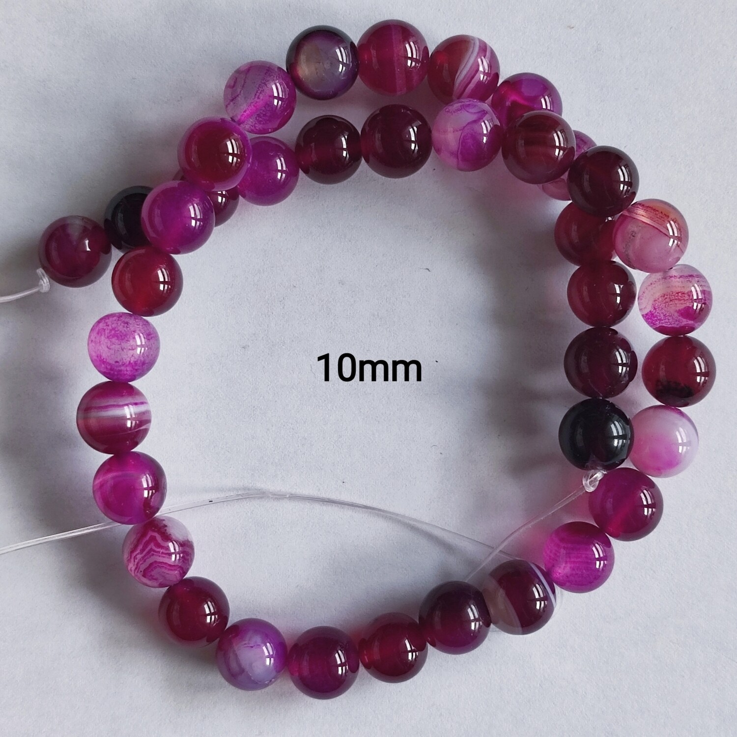 Perles pierre naturelle agate striée 10mm rose/prune
