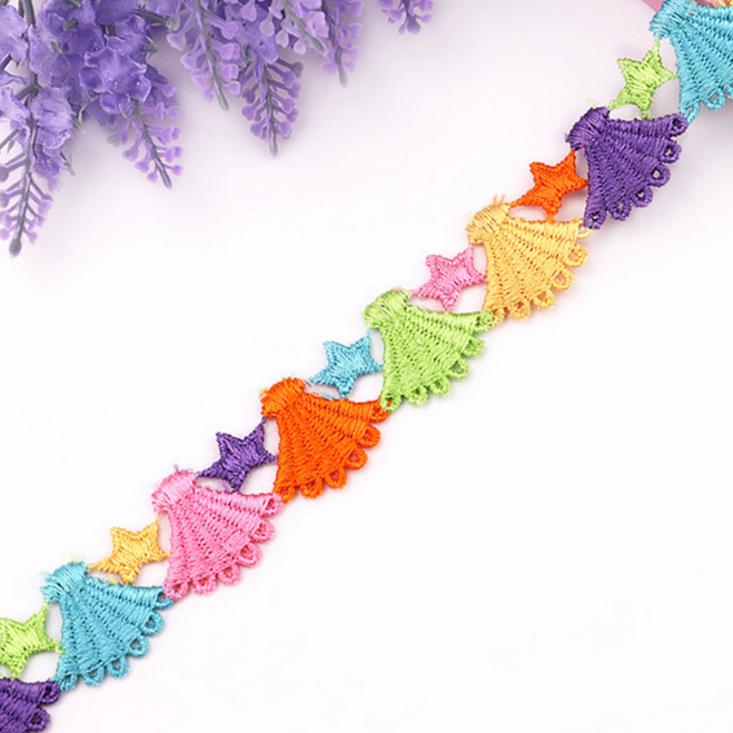 Galon coquillages 2.5 cm avec étoiles multi couleur  au mètre