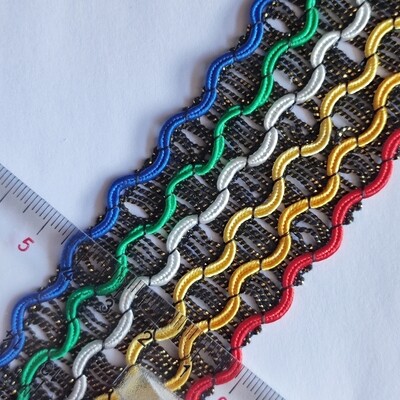 Galon kabyle 4 cm bleu/vert/blanc/jaune/rouge Galon kabyle 4 cm bleu/vert/blanc/jaune/rouge