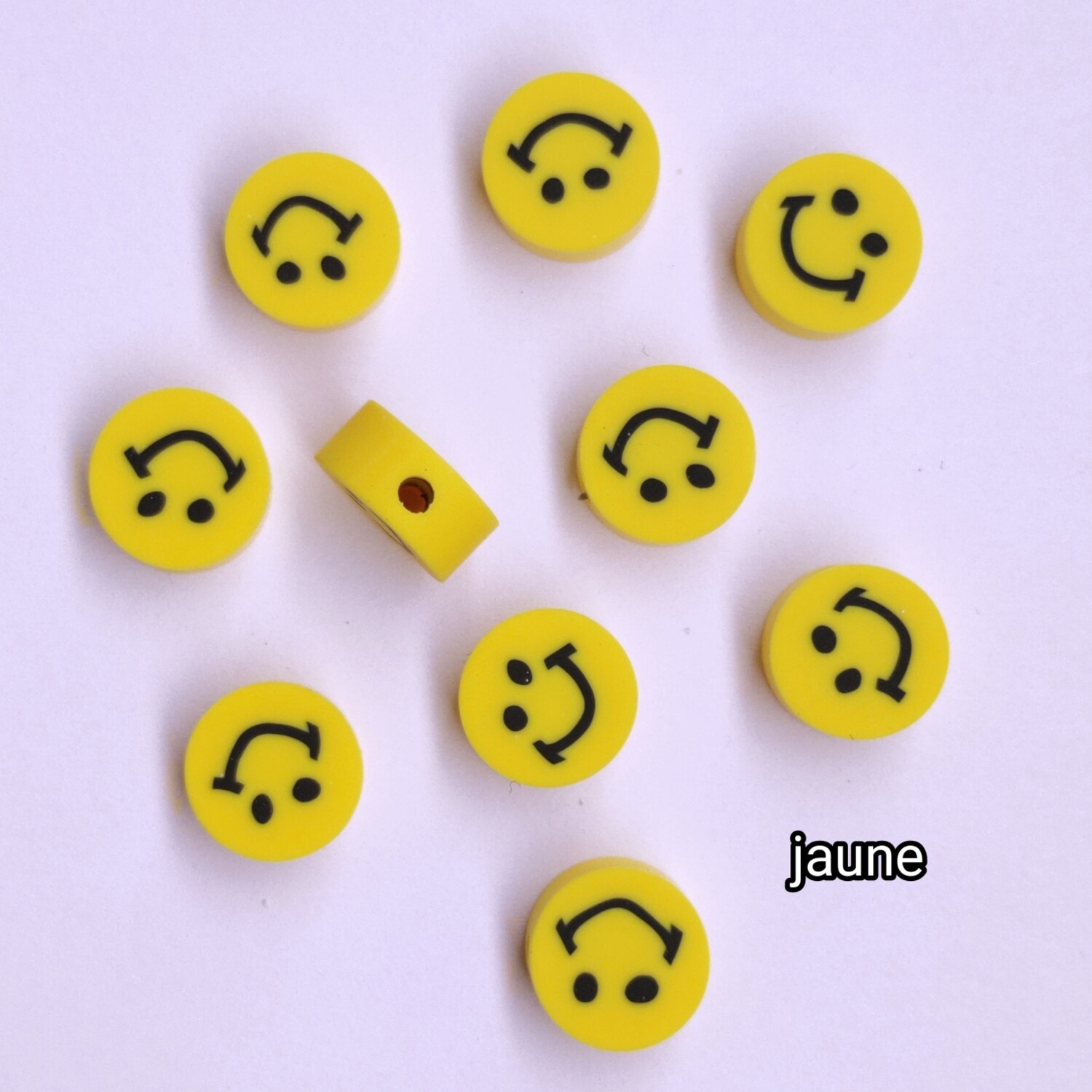 10 perles smiley jaune