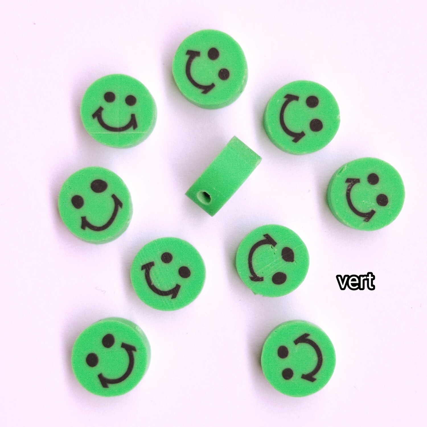 10 perles smiley vert 