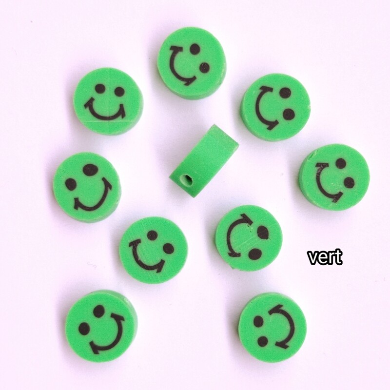 10 perles smiley vert 