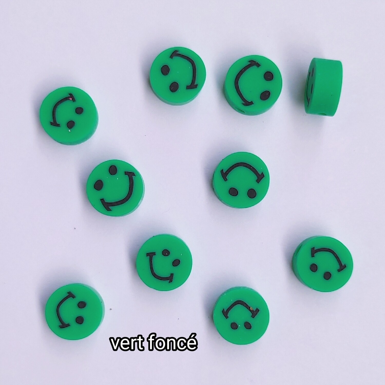 10 perles smiley vert foncé 