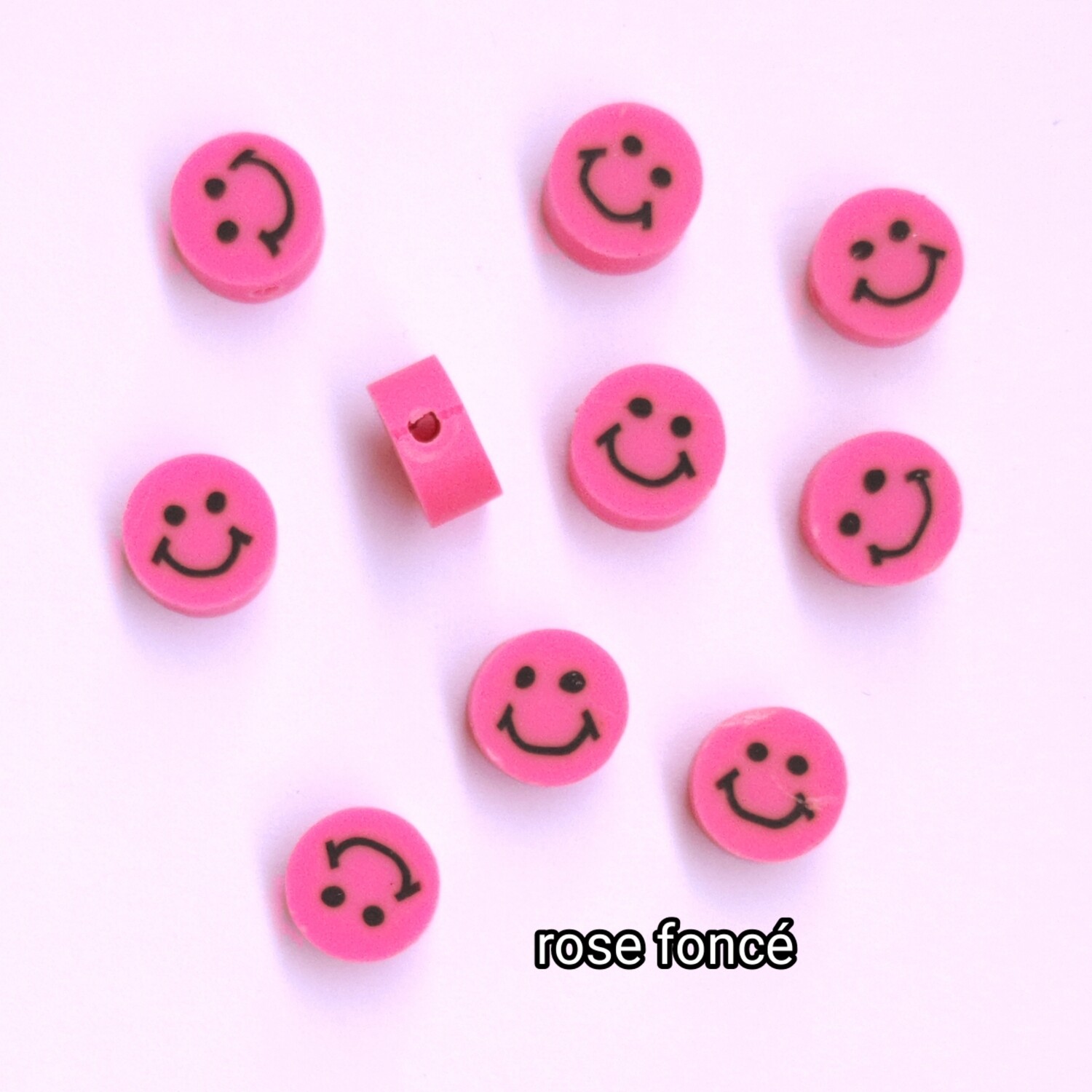 10 perles smiley rose foncé 