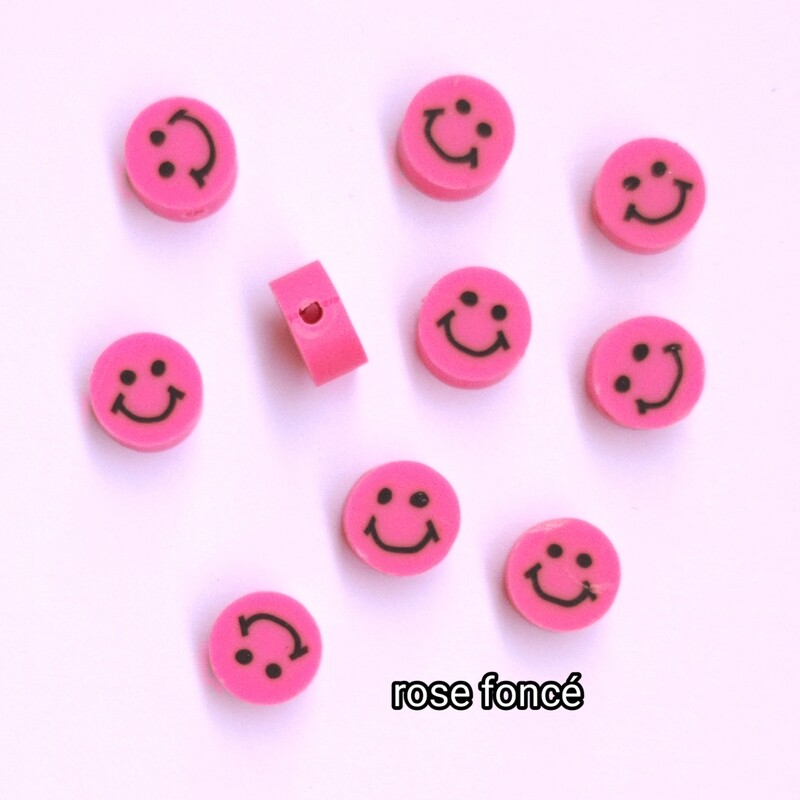 10 perles smiley rose foncé 