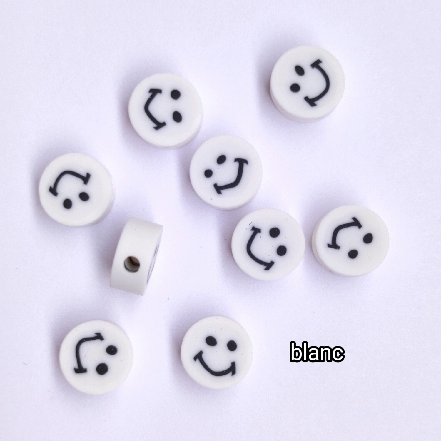 10 perles smiley blanc
