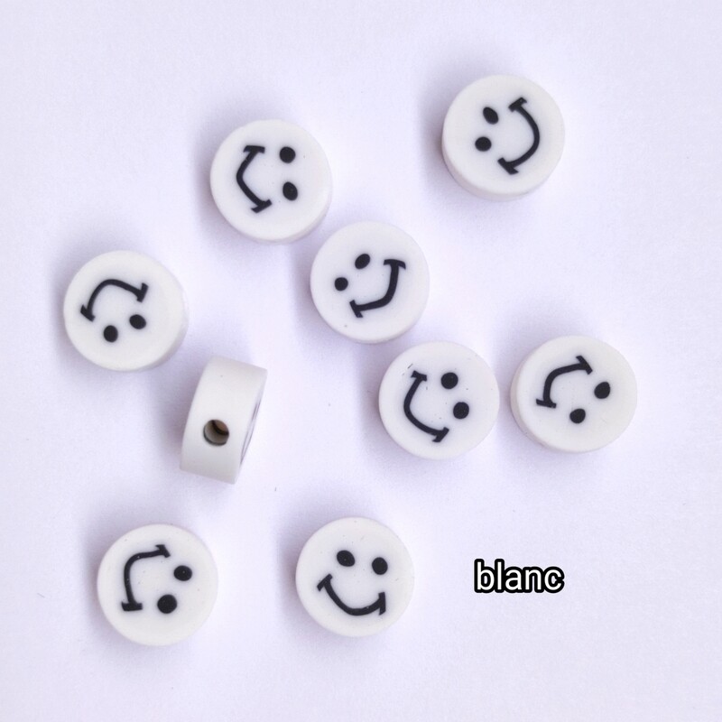 10 perles smiley blanc