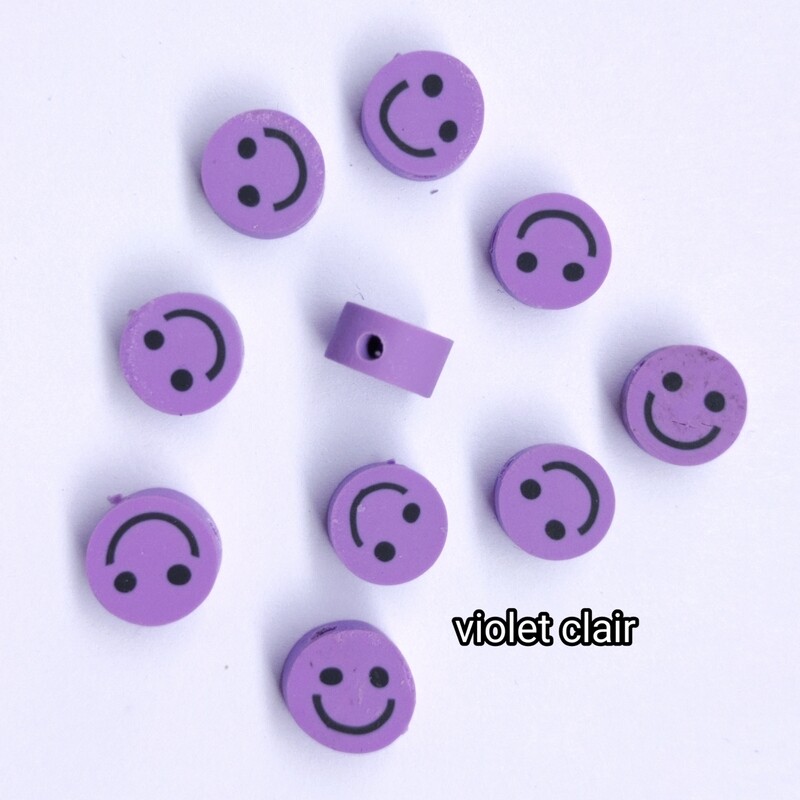 10 perles smiley violet clair 