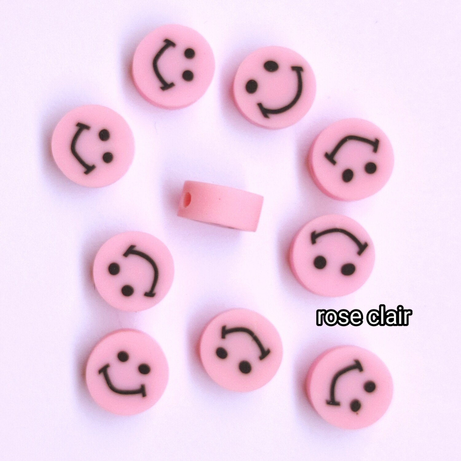 10 perles smiley rose clair 