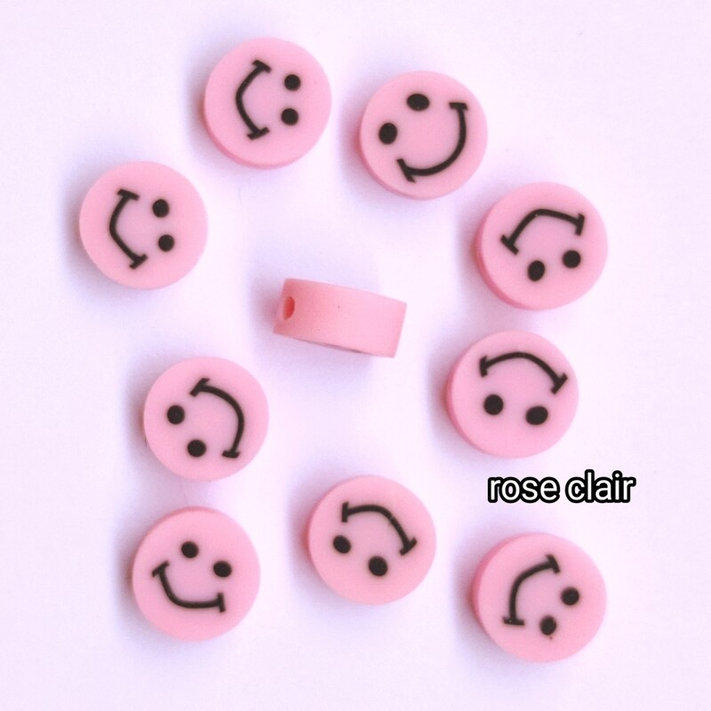 10 perles smiley rose clair 