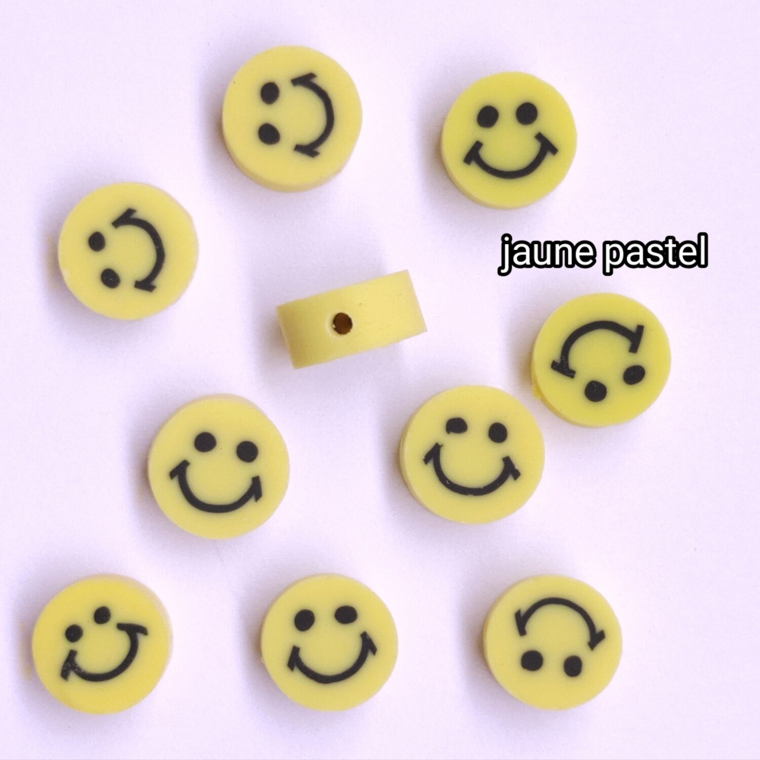 10 perles smiley jaune pastel 