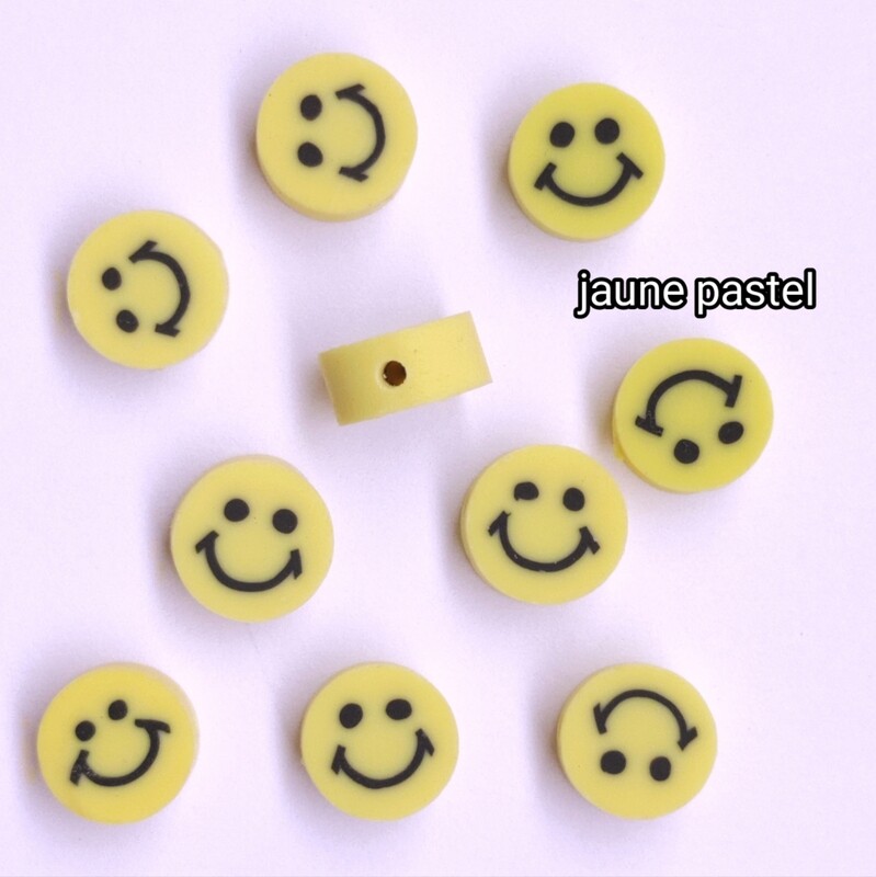 10 perles smiley jaune pastel 