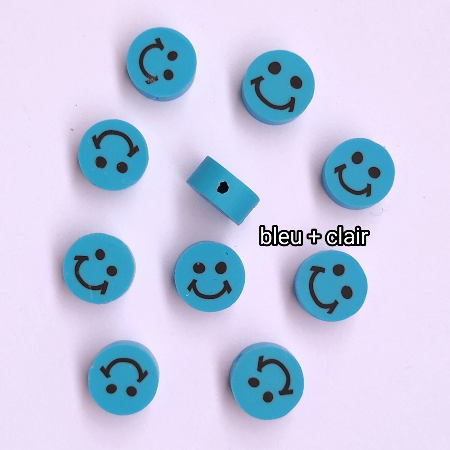 10 perles smiley bleu clair 