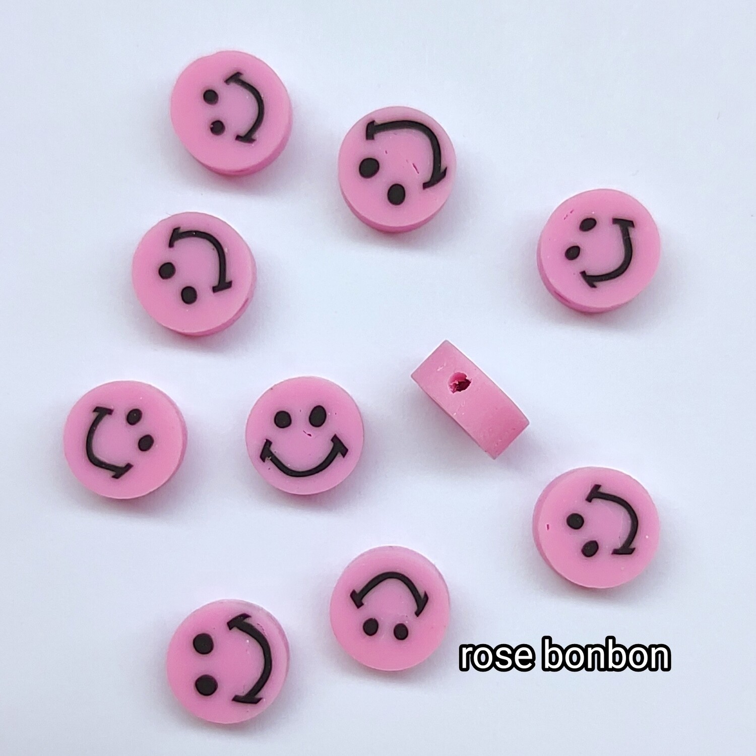 10 perles smiley rose bonbon