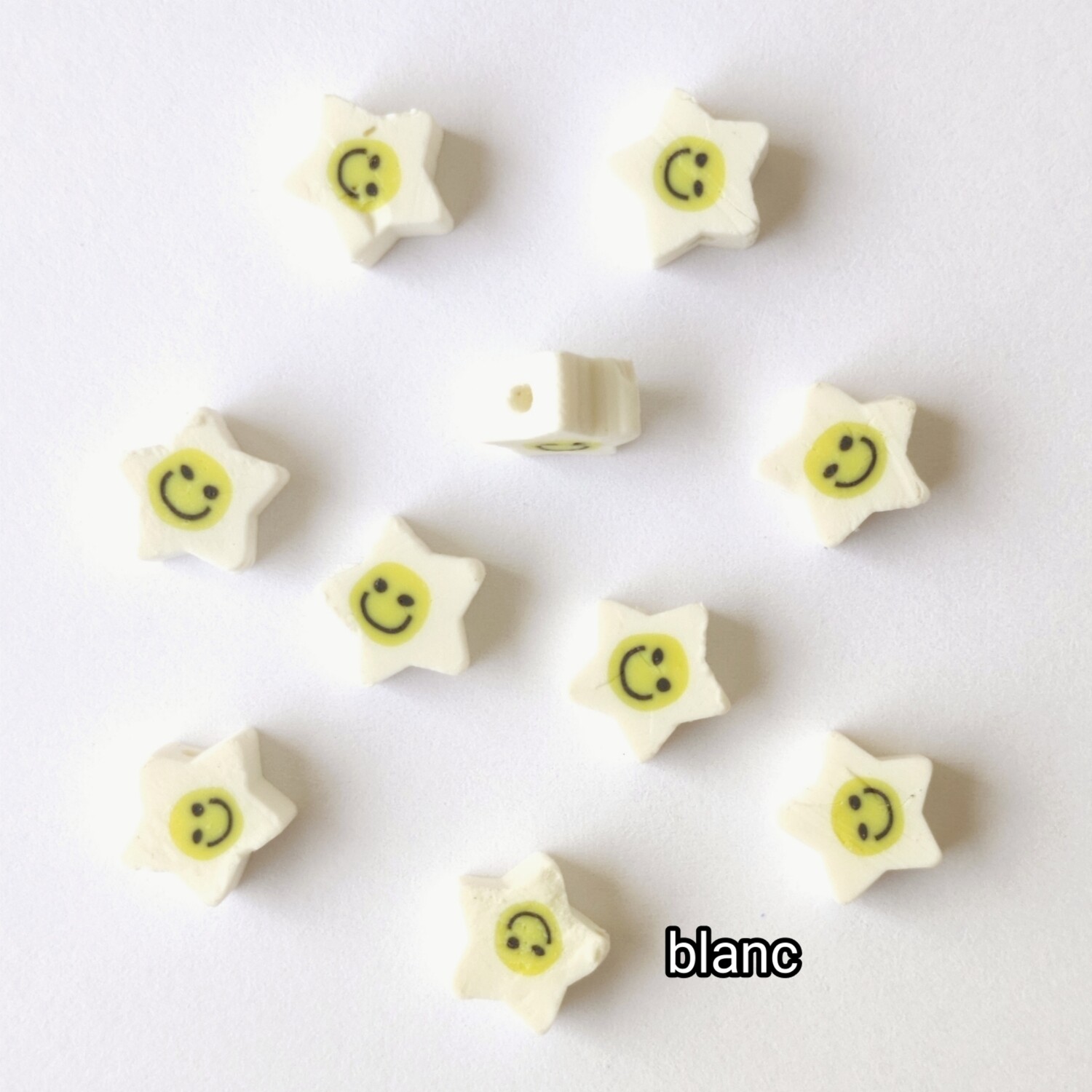 10 perles polymère étoiles blanc 