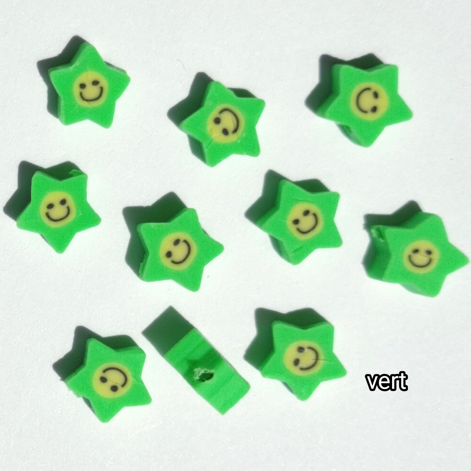 10 perles polymère étoiles vert