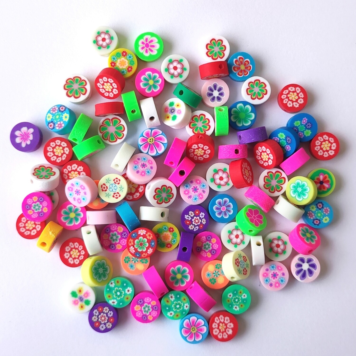 100 perles polymère fleurs colorées 
