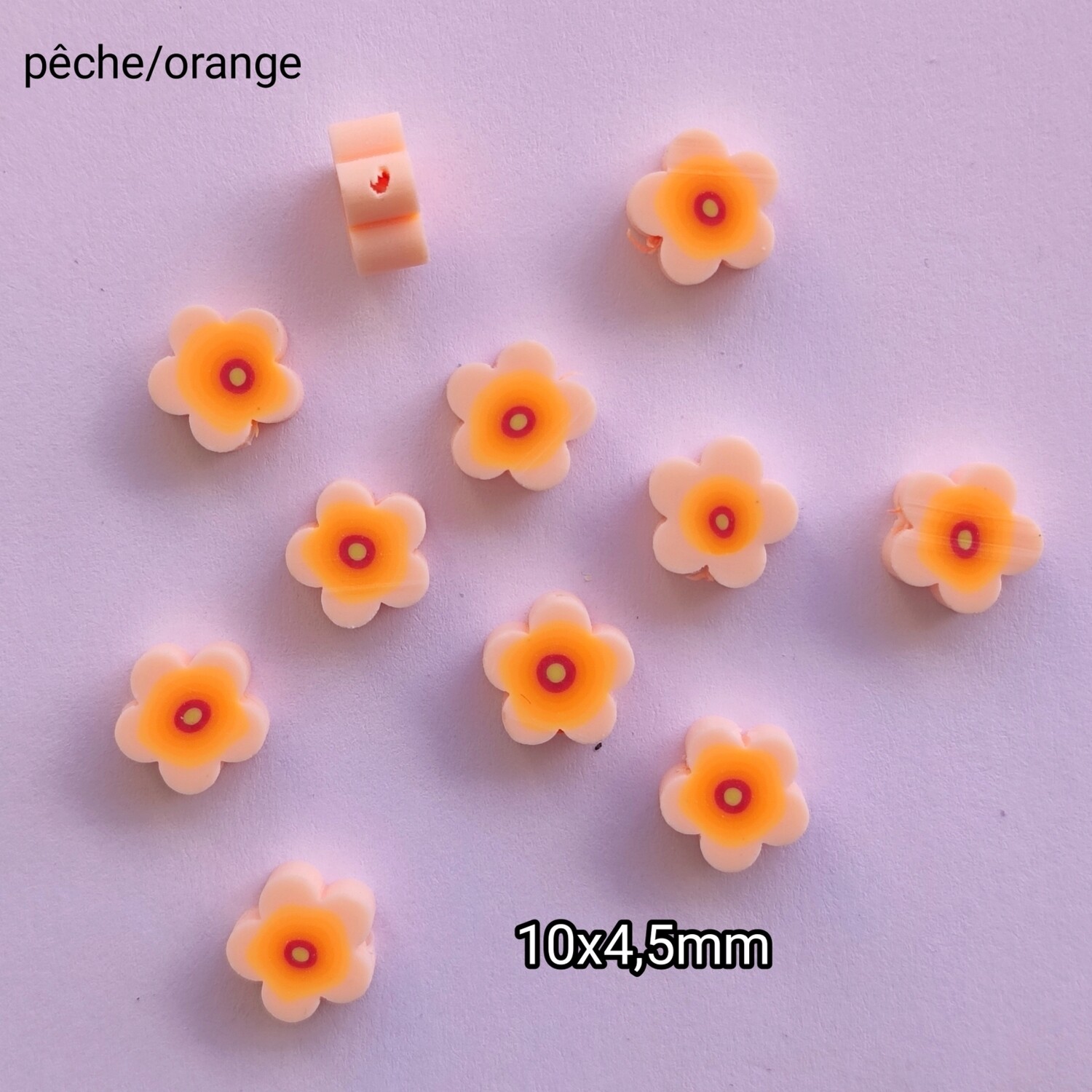 10 perles fleurs pêche/orange 