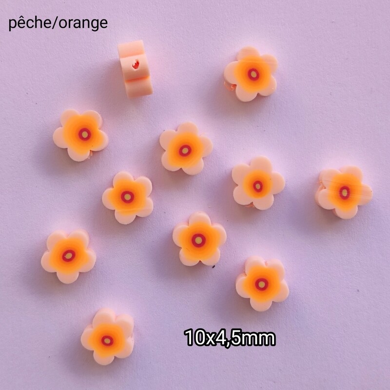 10 perles fleurs pêche/orange 