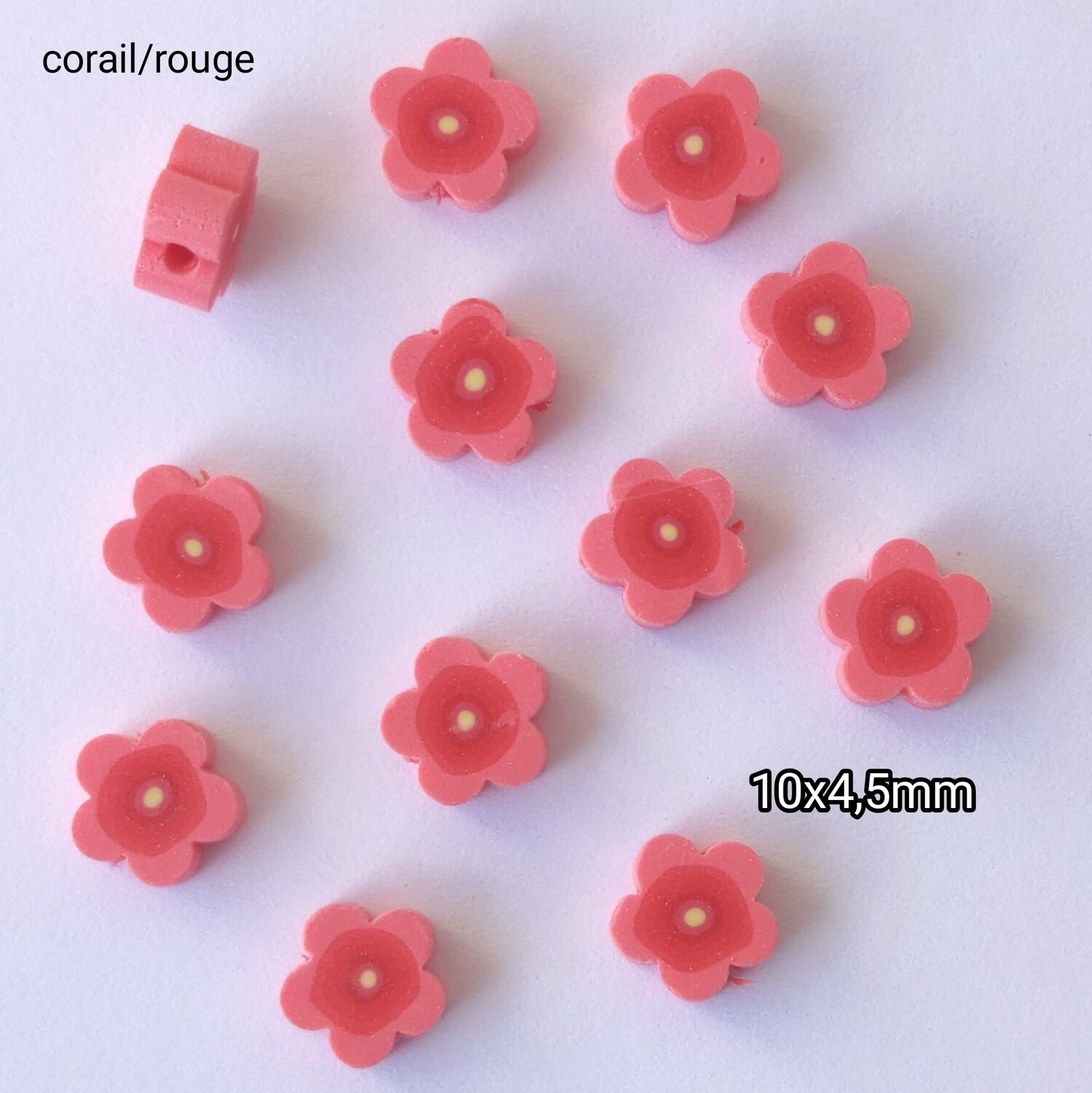 10 perles fleurs corail/rouge 