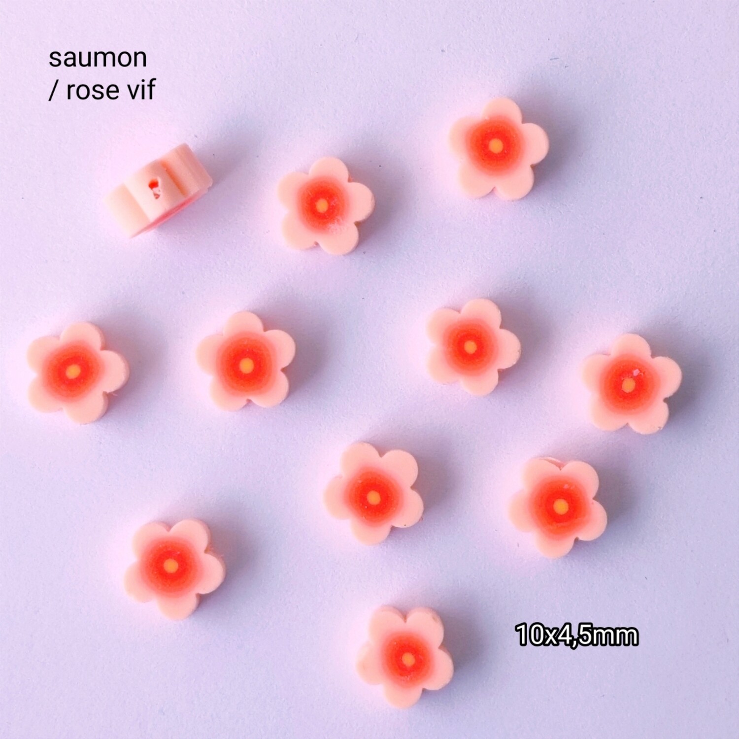 10 perles fleurs saumon / rose vif