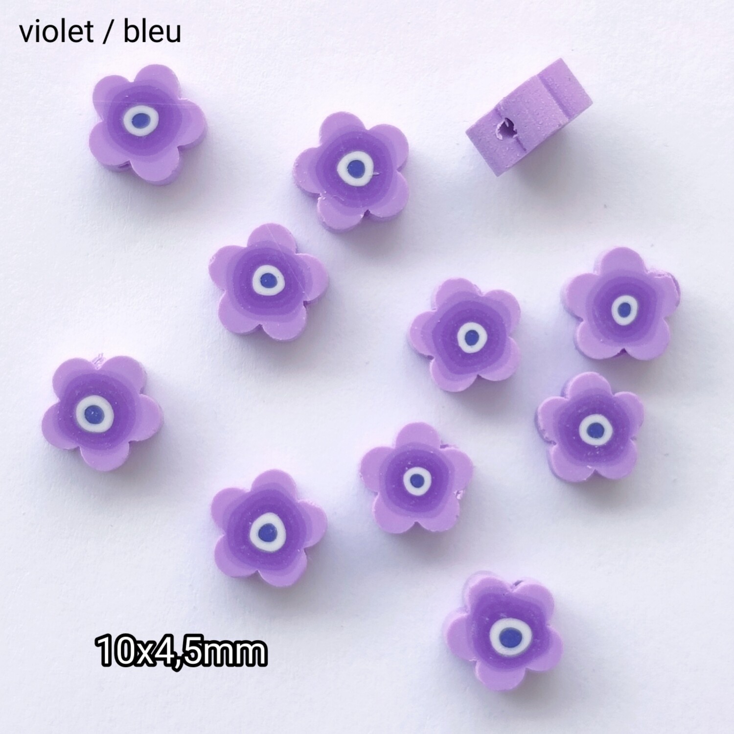 10 perles fleurs violet / bleu