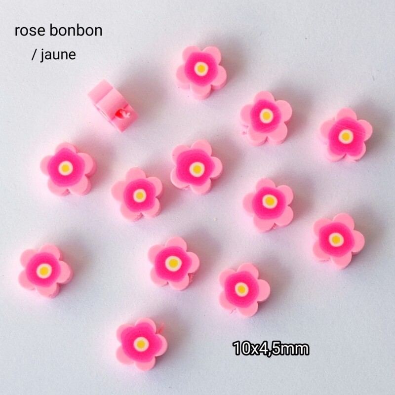 10 perles fleurs rose bonbon 