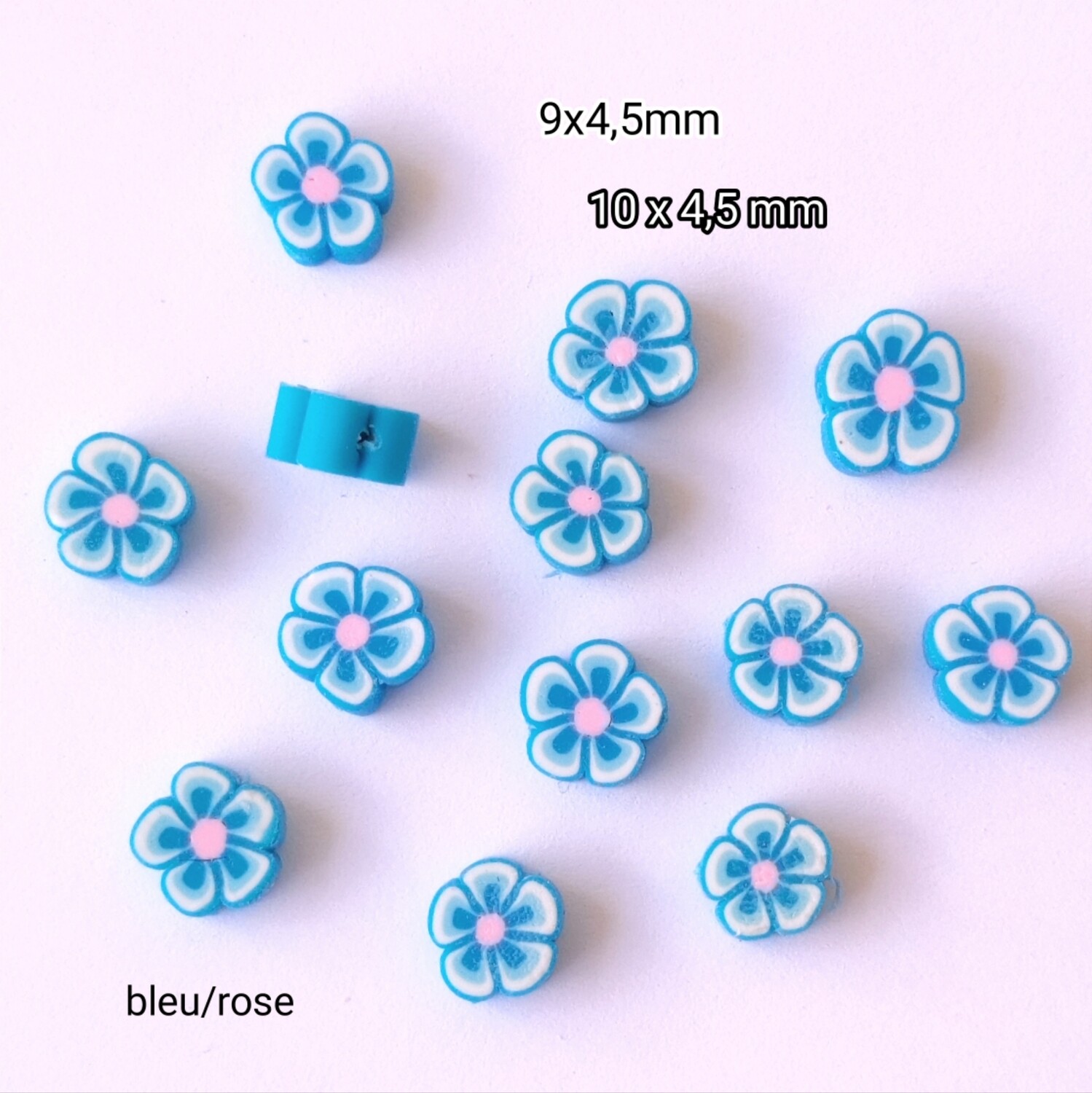 10 perles fleurs bleu / rose
