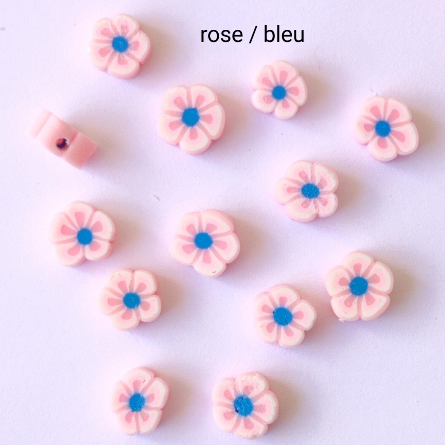 10 perles fleurs rose / bleu