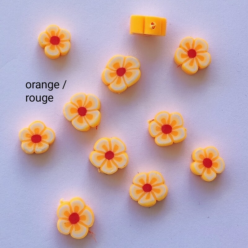 10 perles fleurs orange/ rouge 