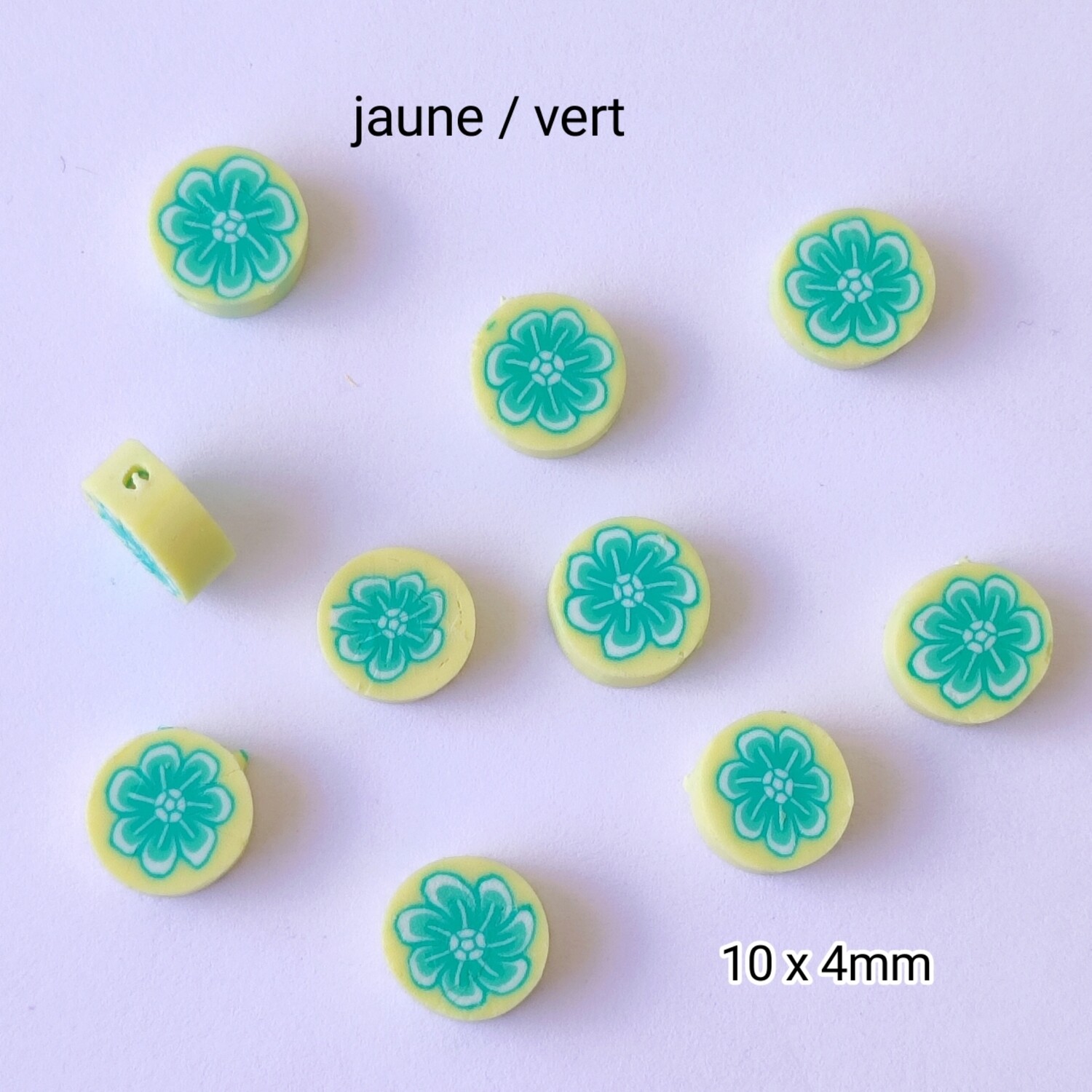10 fleurs 10x4mm jaune / vert