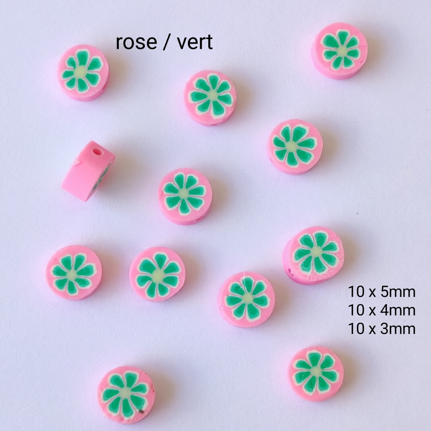 10 fleurs 10x4mm rose / vert