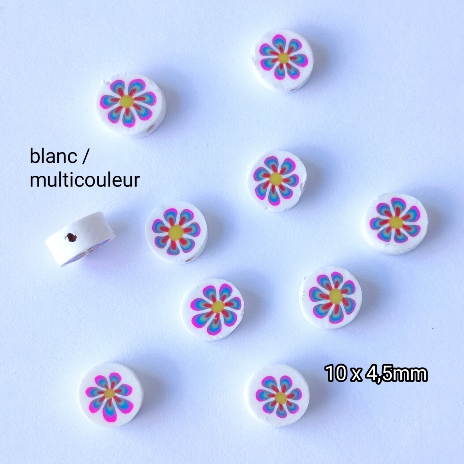 10 fleurs 10x4mm blanc / multicolore 