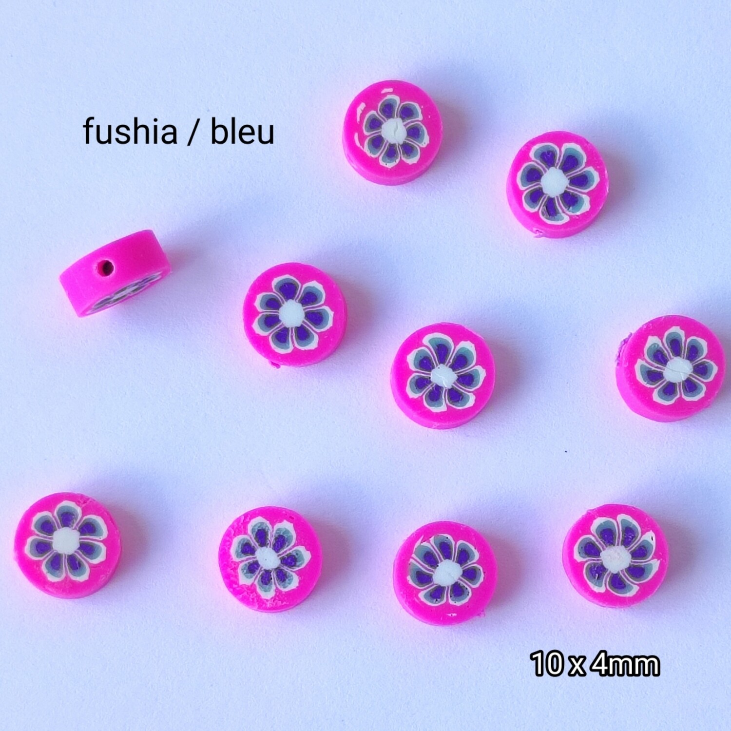 10 fleurs 10x4mm fushia / bleu