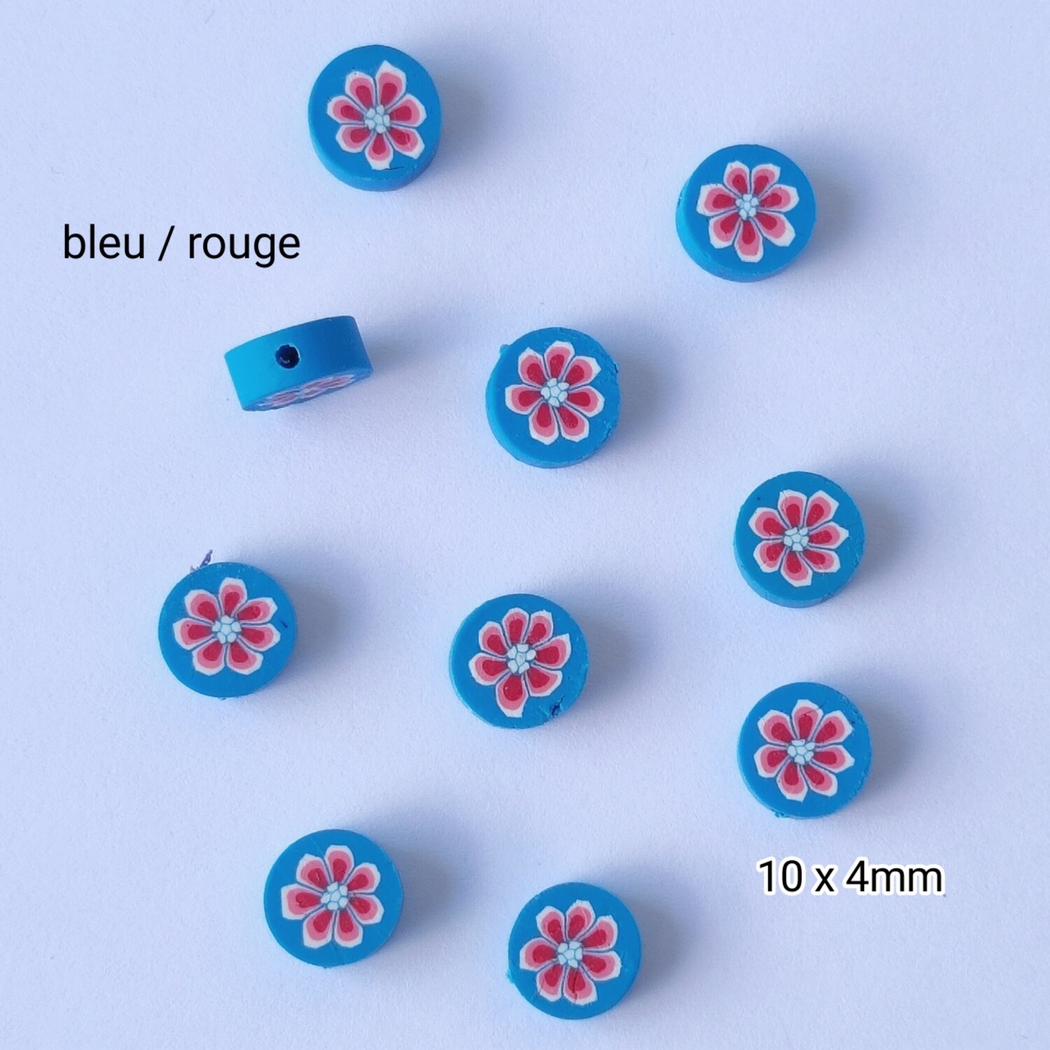 10 fleurs 10x4mm bleu / rouge