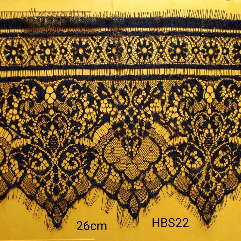 3 mètres dentelle noire avec cils 26 cm