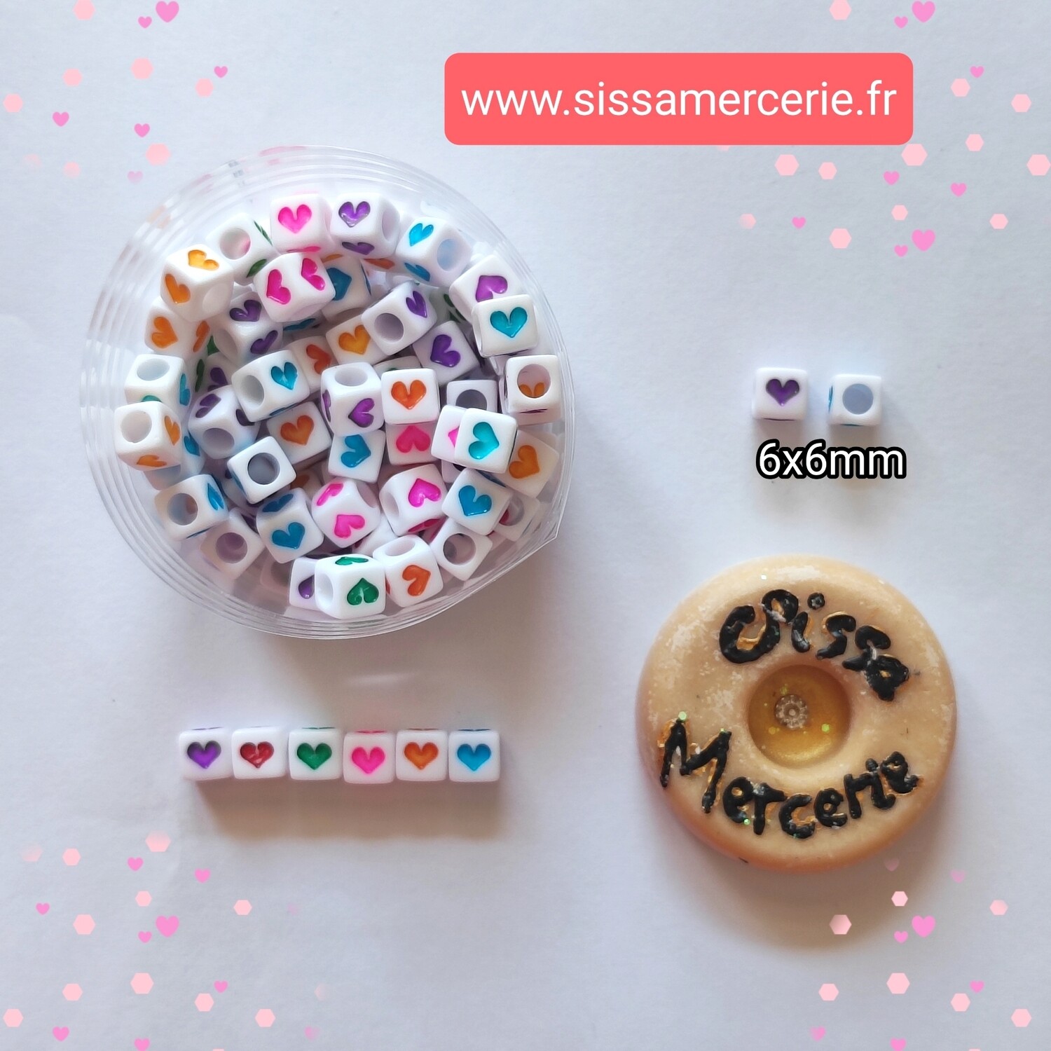 95 perles cubes coeur 6x6mm #4
