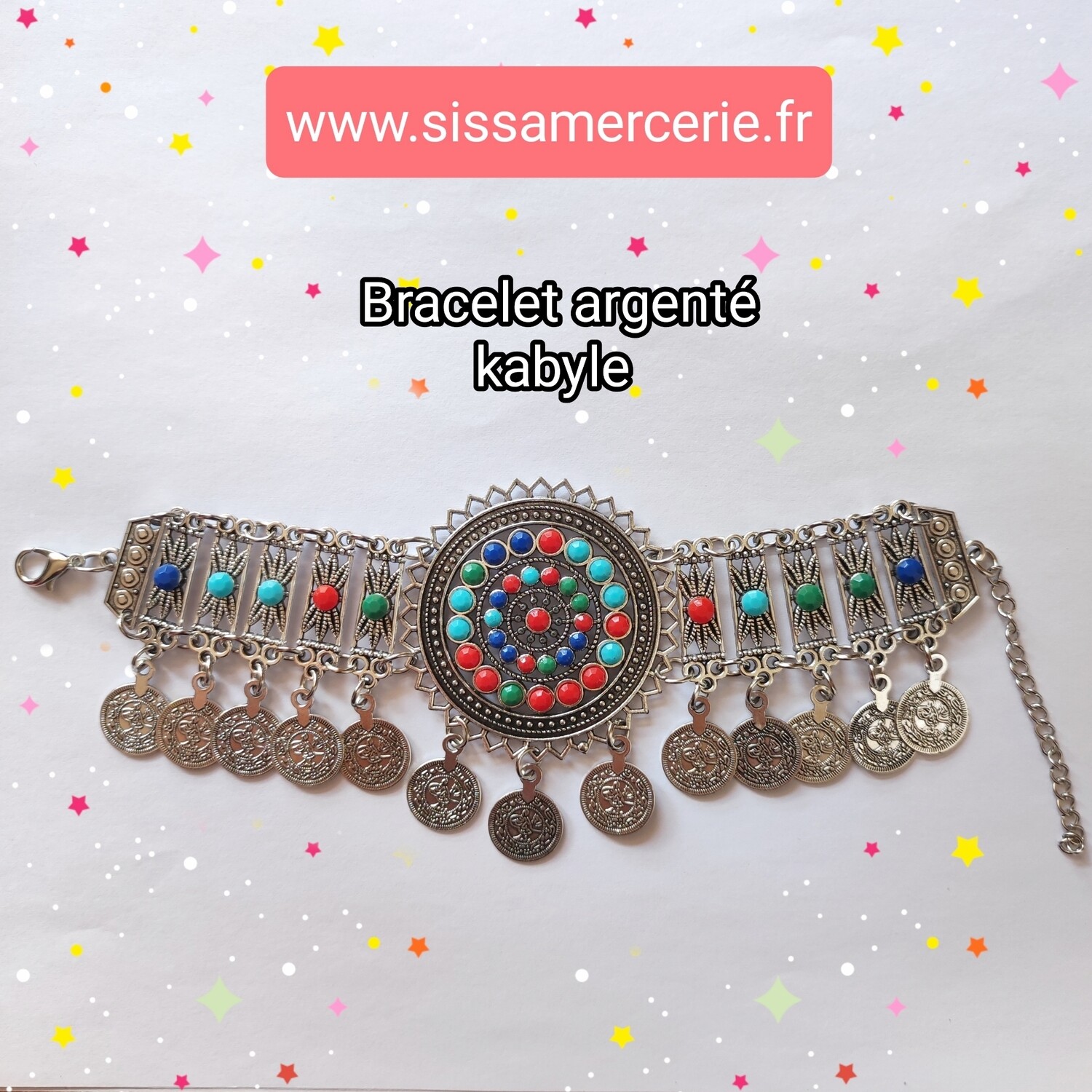 Bracelet fantaisie kabyle argenté