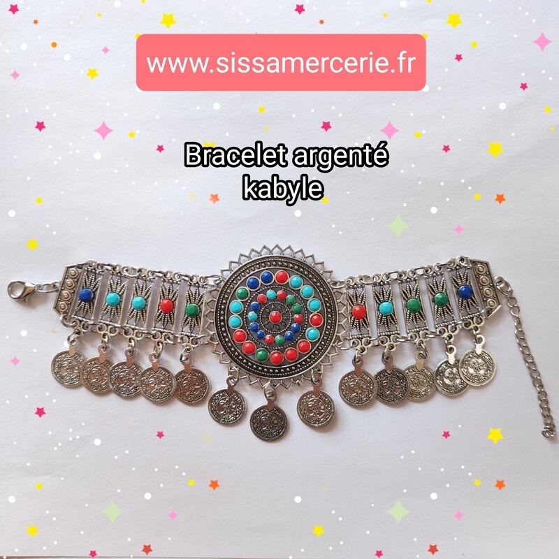 Bracelet fantaisie kabyle argenté