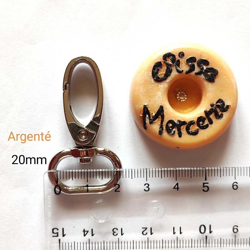 Mousqueton pivotant 20mm argenté 
