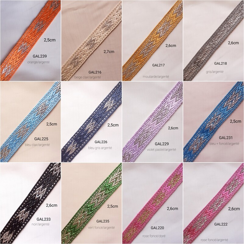 Galon sfifa avec argenté/12 couleurs