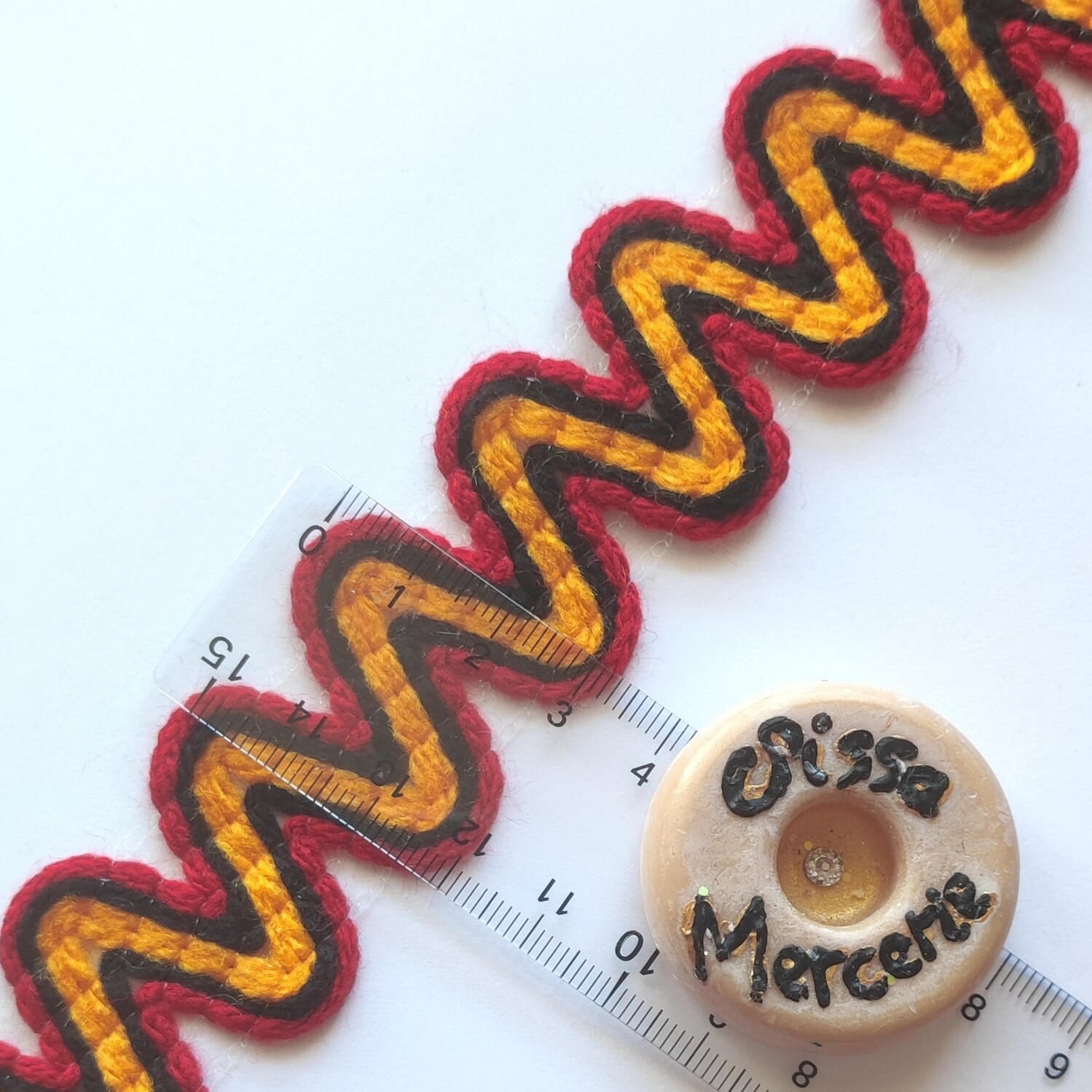 Galon kabyle 3 cm orange , noir , bord rouge
